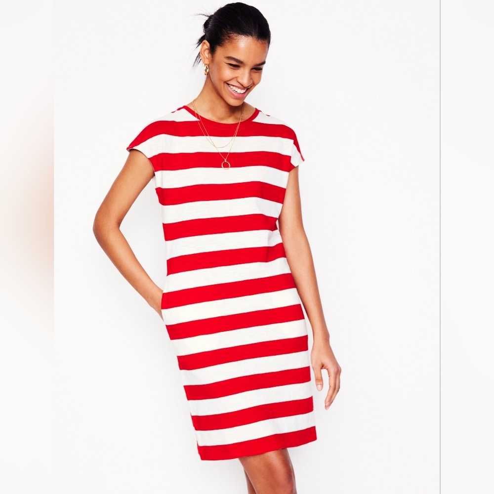 Boden Leah Jersey T-shirt Dress Poppy Red  White Stripe Size 4 P